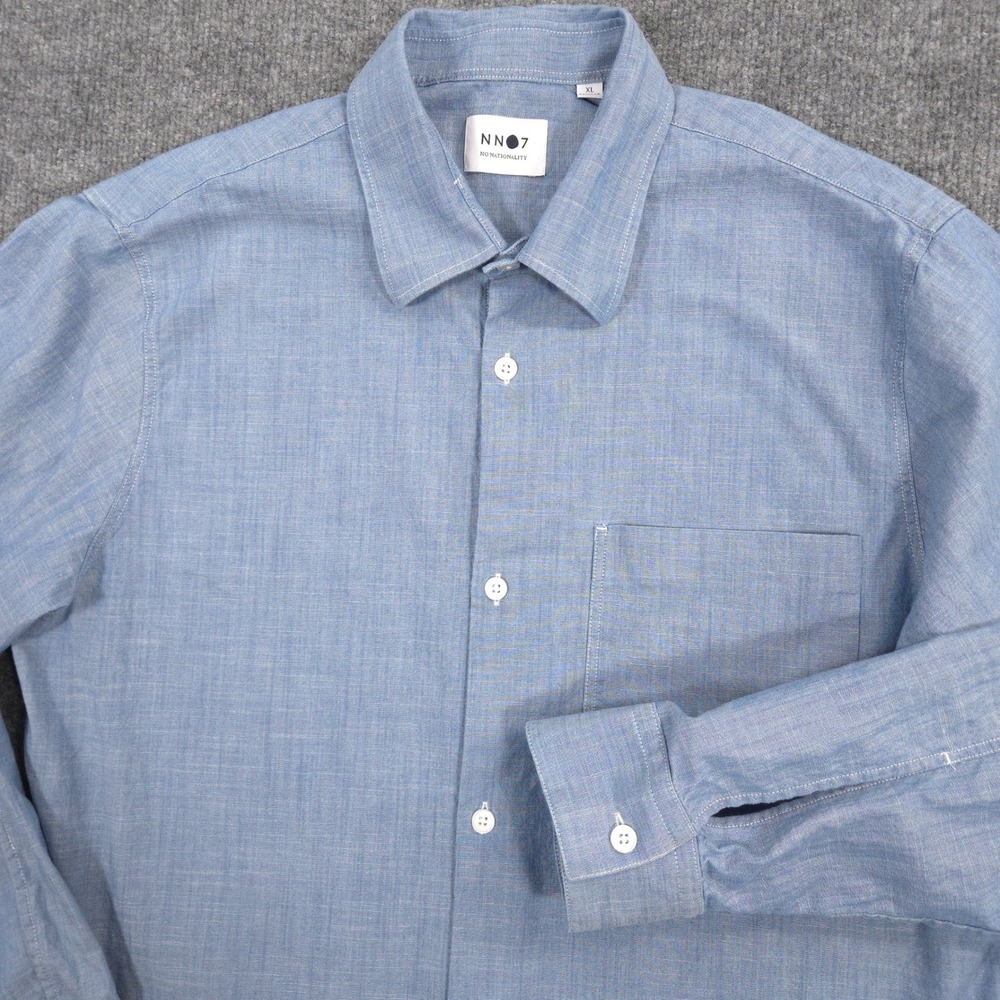 NN07 No Nationality Chambray Shirt Mens‎ XL Blue Medium Indigo Iggy Long Sleeve
